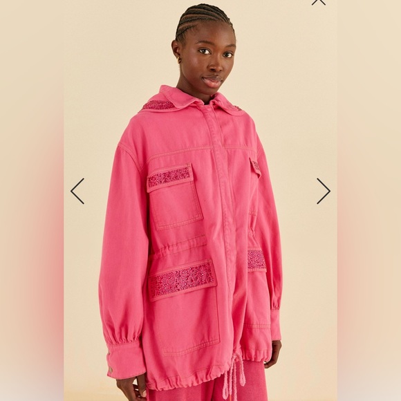 FARM Rio Jackets & Blazers - Farm Rio Barbie Pink Twill Hooded Parka Oversized Sz S